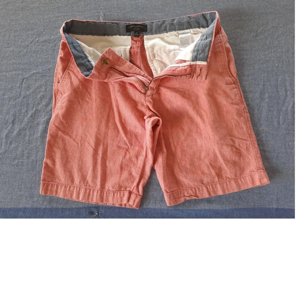 Banana Republic Aiden Slim Fit Cotton Linen Shorts Mens 30x9 Coral Pink Heather